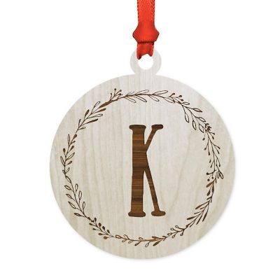 Wood Round Ornament Letter K Image 1