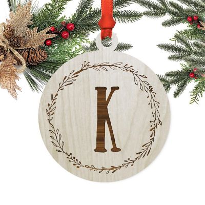 Wood Round Ornament Letter K Image 1