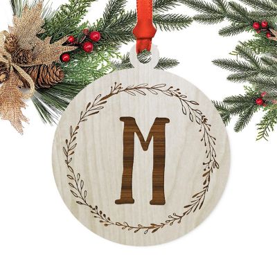 Wood Round Ornament Letter M Image 1