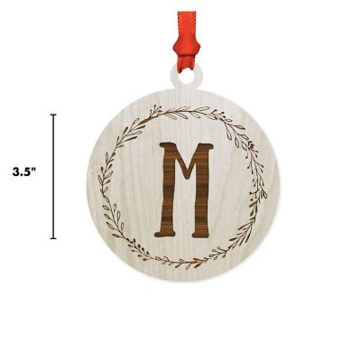 Wood Round Ornament Letter M Image 2