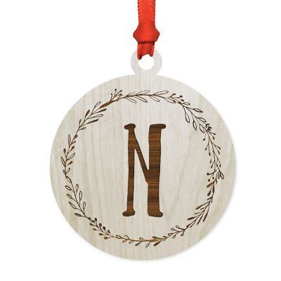 Wood Round Ornament Letter N Image 1