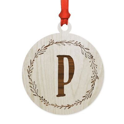 Wood Round Ornament Letter P Image 1