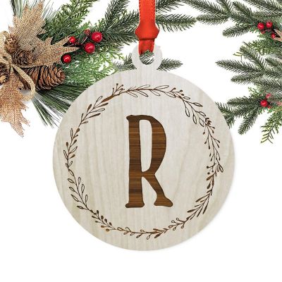 Wood Round Ornament Letter R Image 1