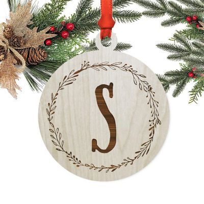 Wood Round Ornament Letter S Image 1
