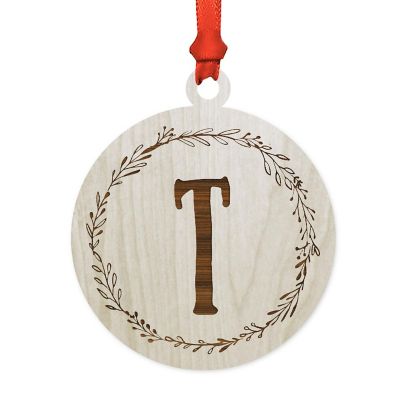 Wood Round Ornament Letter T Image 1