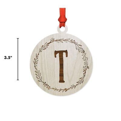 Wood Round Ornament Letter T Image 2