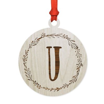 Wood Round Ornament Letter U Image 1