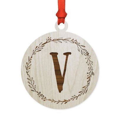Wood Round Ornament Letter V Image 1