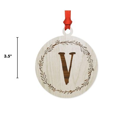 Wood Round Ornament Letter V Image 2