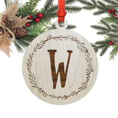 Wood Round Ornament Letter W Image 1