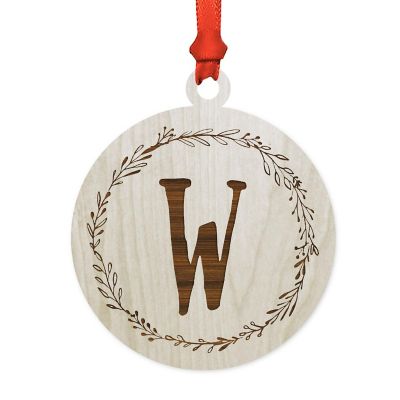 Wood Round Ornament Letter W Image 1