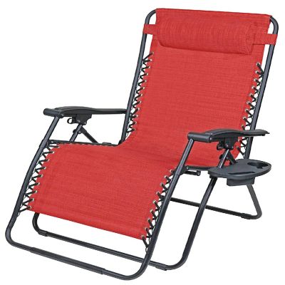 Woodard Outdoor Zero Gravity Steel Chair With Cupholders, Deep Red Image 1