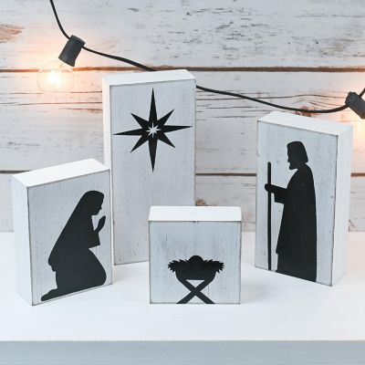 Wooden Block Nativity Scene -  Nativity Table Top Set Decorations - 1 Set Image 1