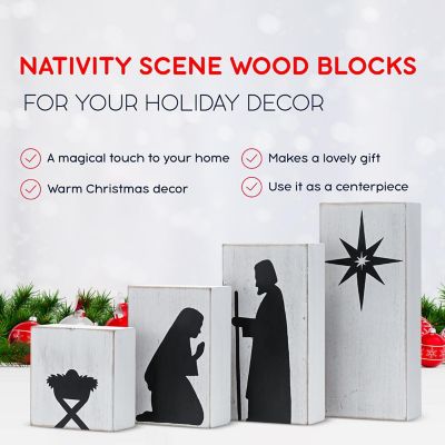 Wooden Block Nativity Scene -  Nativity Table Top Set Decorations - 1 Set Image 2