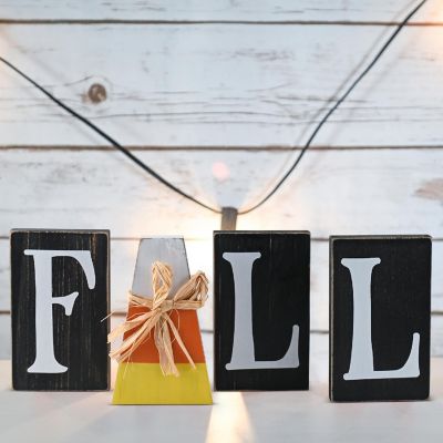 Wooden Fall Shelf Blocks - Rustic Wooden Painted Candy Corn Shelf Sitters Image 2