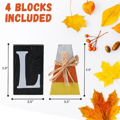 Wooden Fall Shelf Blocks - Rustic Wooden Painted Candy Corn Shelf Sitters Image 3