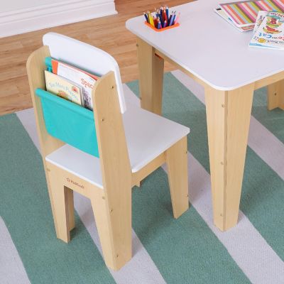Wooden Pocket Storage Table and 2 Chair Furniture Set, Natural Image 3