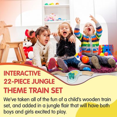 Wooden Railway Jungle 22-Piece Animal Set w/Magnetic Train Cars and Puzzle Railway 18mo+ Image 3