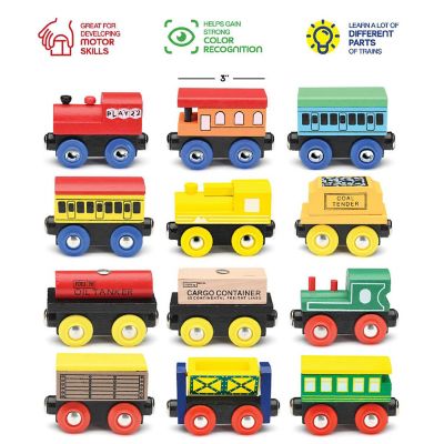 Wooden Train Set 12 PCS - Wooden Track Train Toys for Toddlers - Magnetic Train Cars Set Compatible with Major Brands Image 1