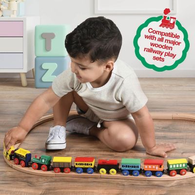 Wooden Train Set 12 PCS - Wooden Track Train Toys for Toddlers - Magnetic Train Cars Set Compatible with Major Brands Image 2