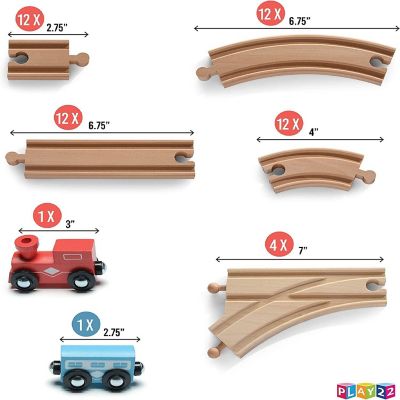 Wooden Train Tracks - 52 PCS Wooden Train Set Plus 2 Bonus Toy Trains - Train Toy Is Compatible with All Major Brands Image 2