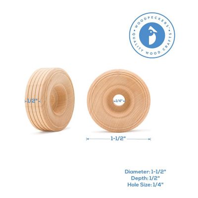 Woodpeckers Crafts, DIY Unfinished Wood 1-1/2" Treaded Wheels Pack of 12 Image 3
