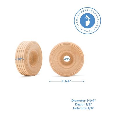 Woodpeckers Crafts, DIY Unfinished Wood 1-1/4" Treaded Wheels Pack of 24 Image 3