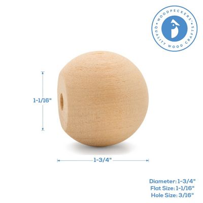 Woodpeckers Crafts, DIY Unfinished Wood 1-3/4" Ball Knob, Pack of 12 Image 1