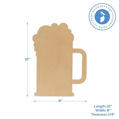 Woodpeckers Crafts, DIY Unfinished Wood 12" Beer Mug Cutout, Pack of 12 Image 2