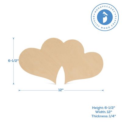 Woodpeckers Crafts, DIY Unfinished Wood 12" Double Heart Cutout, Pack of 12 Image 2