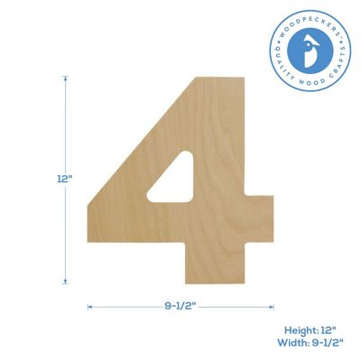 Woodpeckers Crafts, DIY Unfinished Wood 12" Number 4, Pack of 5 Image 1