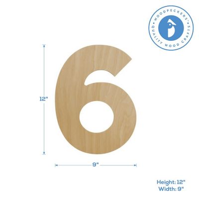 Woodpeckers Crafts, DIY Unfinished Wood 12" Number 6, Pack of 5 Image 1