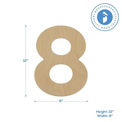 Woodpeckers Crafts, DIY Unfinished Wood 12" Number 8, Pack of 5 Image 1