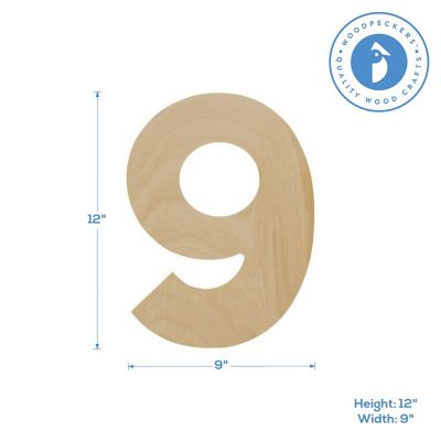 Woodpeckers Crafts, DIY Unfinished Wood 12" Number 9, Pack of 3 Image 1