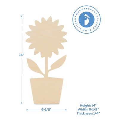 Woodpeckers Crafts, DIY Unfinished Wood 14" Sunflower in Pot Cutout Pack of 3 Image 2