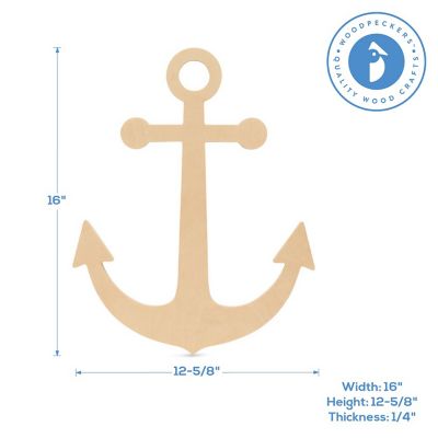 Woodpeckers Crafts, DIY Unfinished Wood 16" Anchor Cutouts Image 2