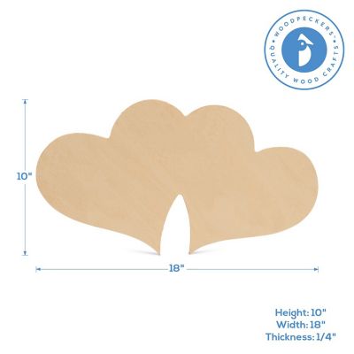 Woodpeckers Crafts, DIY Unfinished Wood 18" Double Heart Cutout, Pack of 3 Image 2