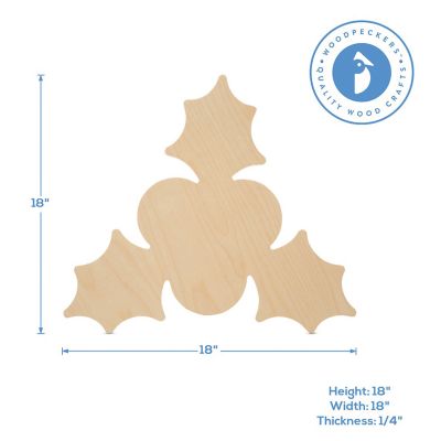Woodpeckers Crafts, DIY Unfinished Wood 18" Holly Cutout Pack of 12 Image 1