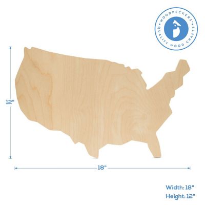 Woodpeckers Crafts, DIY Unfinished Wood 18" Map of USA Cutouts, Pack of 2 Image 2