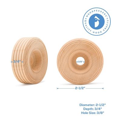 Woodpeckers Crafts, DIY Unfinished Wood 2-1/2" Treaded Wheels Pack of 4 Image 3