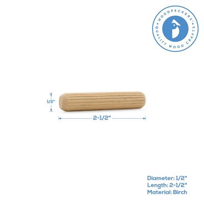 Woodpeckers Crafts, DIY Unfinished Wood 2-1/2" x 1/2" Fluted Dowel Pin, Pack of 100 Image 1
