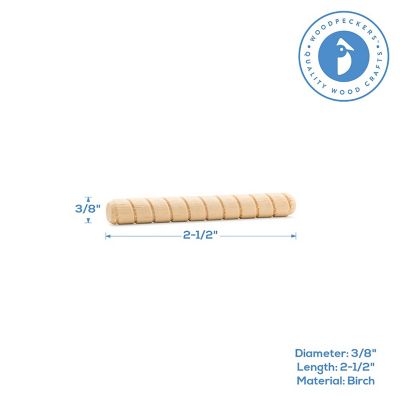 Woodpeckers Crafts, DIY Unfinished Wood 2-1/2" x 3/8" Spiral Dowel Pin, Pack of 250 Image 1