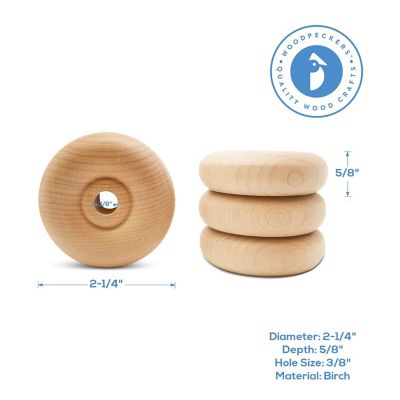 Woodpeckers Crafts, DIY Unfinished Wood 2-1/4", 5/8" Thick Classic Wheels Pack of 4 Image 3