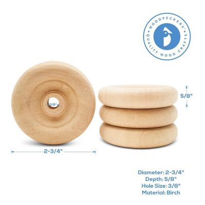Woodpeckers Crafts, DIY Unfinished Wood 2-3/4" Classic Wheels Pack of 4 Image 3