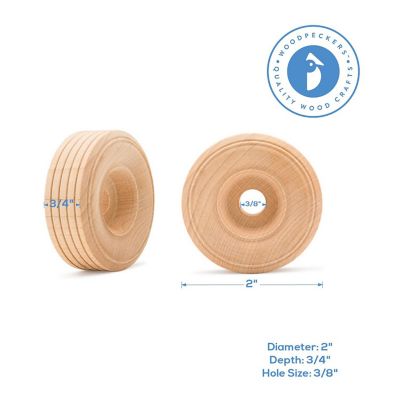 Woodpeckers Crafts, DIY Unfinished Wood 2" Treaded Wheels Pack of 12 Image 3