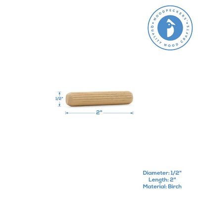 Woodpeckers Crafts, DIY Unfinished Wood 2" x 1/2" Fluted Dowel Pin, Pack of 250 Image 1