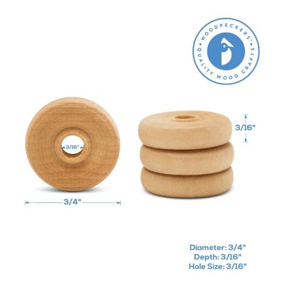 Woodpeckers Crafts, DIY Unfinished Wood 3/4", 3/16" Hole Classic Wheels Pack of 50 Image 3