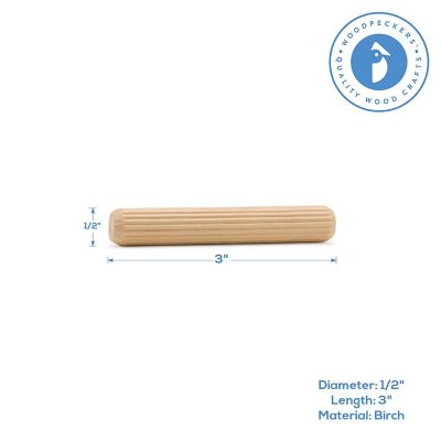 Woodpeckers Crafts, DIY Unfinished Wood 3" x 1/2" Fluted Dowel Pin, Pack of 250 Image 3