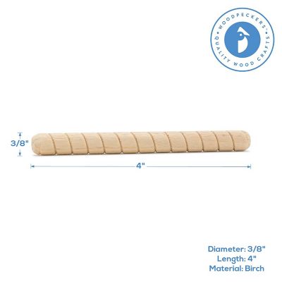 Woodpeckers Crafts, DIY Unfinished Wood 4" x 3/8" Spiral Dowel Pin, Pack of 250 Image 1
