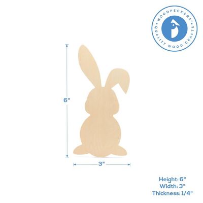 Woodpeckers Crafts, DIY Unfinished Wood 6" Bunny Cutout Pack of 1 Image 1